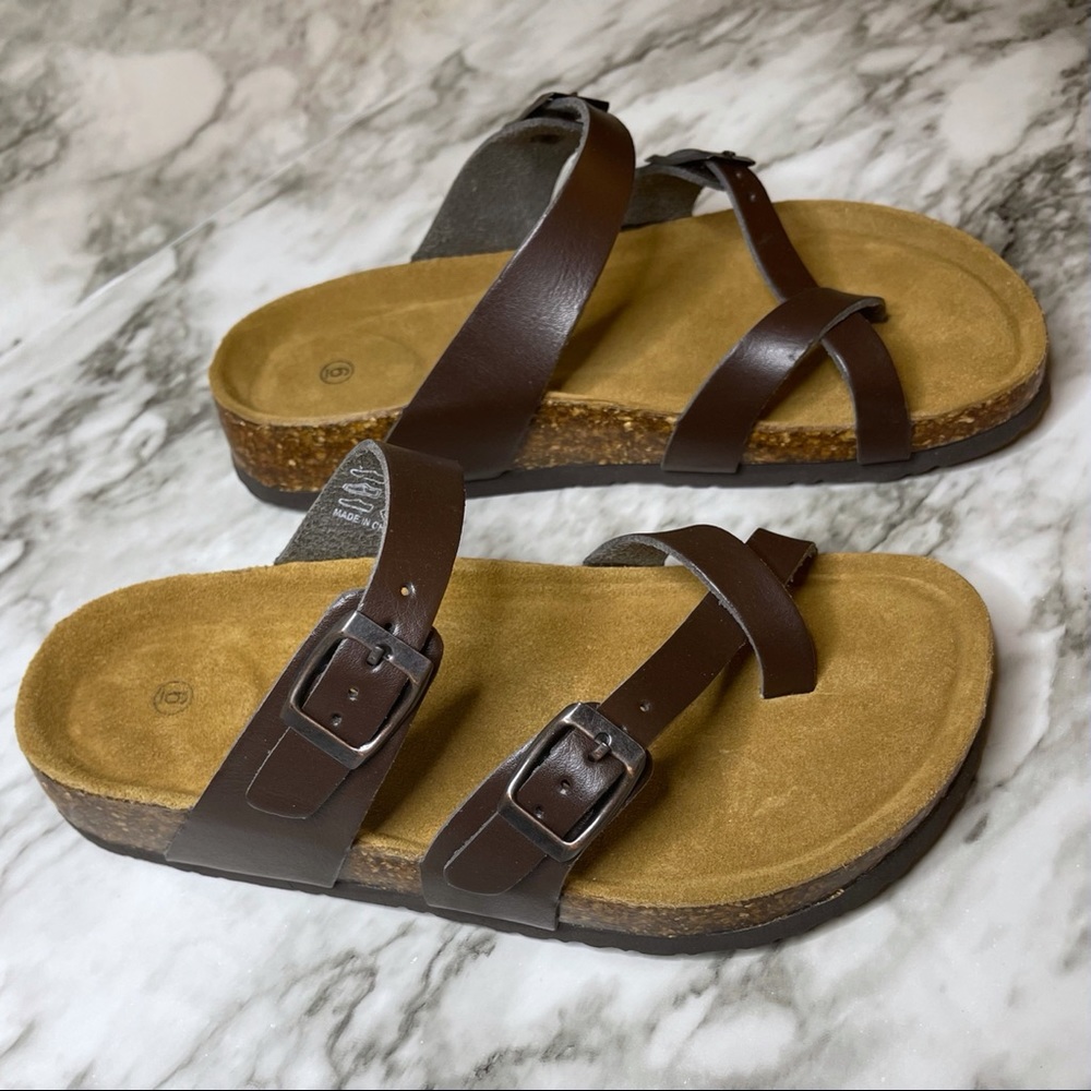 Brown Buckle Slip-On Sandals Women’s Size 6 NWOT